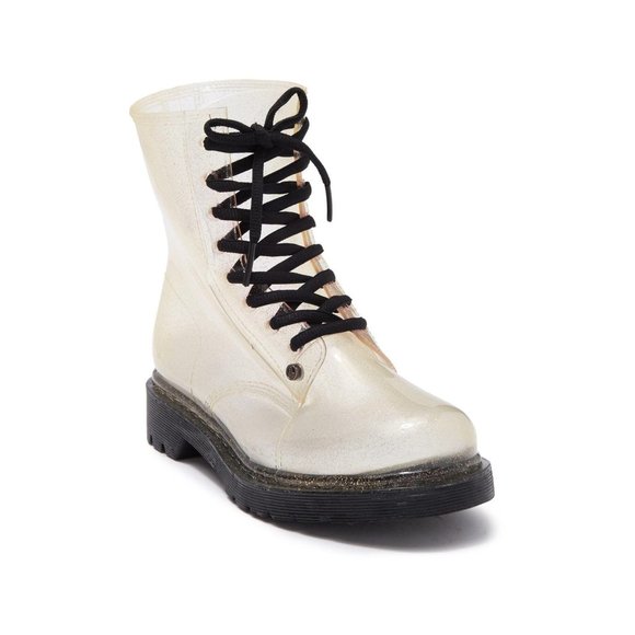 NIB Workshop Ginny Clear Gold Lace Up Rainboots, Size 6 - Picture 4 of 5